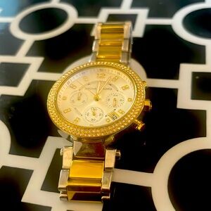 Gently Worn- two tone gold and silver Michael Kors watch.